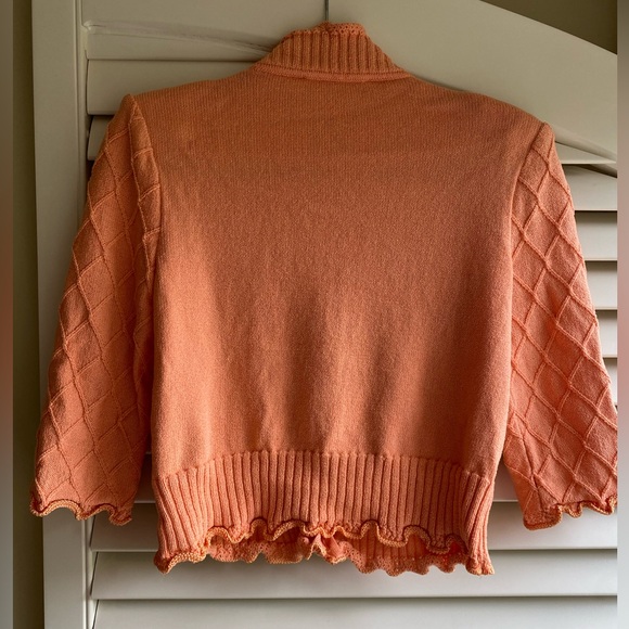 St. John Collection Orange Sherbet Knit Zip Up Cardigan Sweater | 4 - Picture 4 of 7